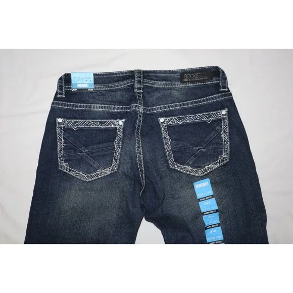 Rock & Roll Cowgirl Ladies Riding Boot Cut Jeans 29x34 Rhinestone Big Stitch - Picture 8 of 14